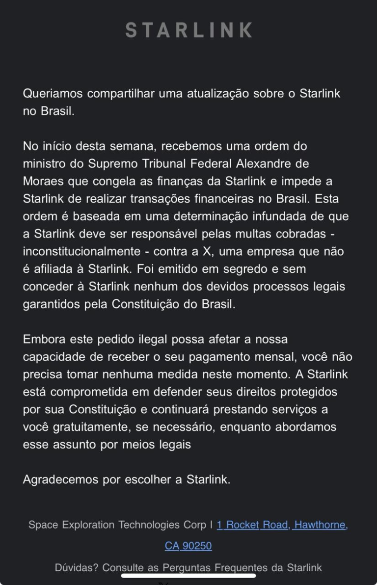 empresa-de-elon-musk,-starlink-faz-pronunciamento-e-diz-que-decisao-de-moraes-foi-infundada